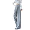 Women's Gray Wide-Leg High-Waist Sweatpants with Drawstring and Petite Fit