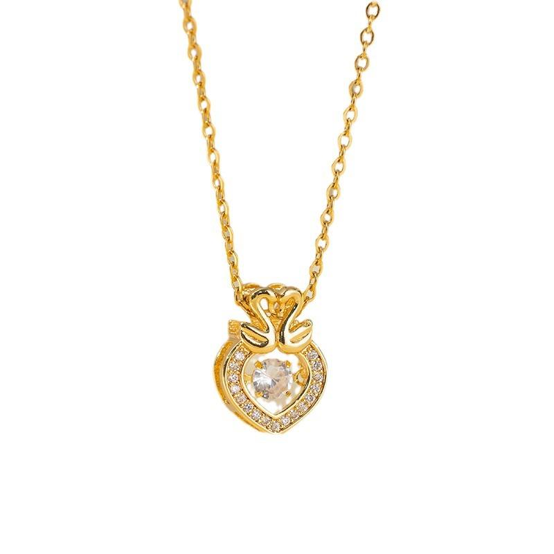 Titanium steel heavy industry exaggerated micro-inlaid real gold electroplating necklace women's transfer beads ins collarbone chain with jewelry