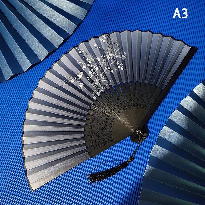 Vintage Chinese Style Folding Fan Bamboo Hand Fan Wooden Shank Classical Dance Fan With Tassel Elegent Female Fan Home Decor
