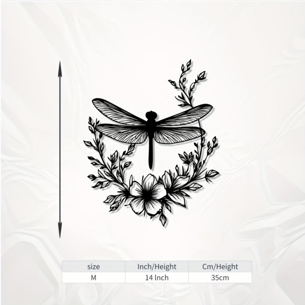 1pc Dragonfly Floral Metal Wall Art, Weather Resistant Garden Statue Mural for Patio, Gift for New Year Easter Nature Insect Lovers