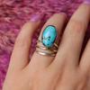 1pcs Bohemian Retro Women's Ring, Elegant Three-layer Design Inlaid with Oval Synthetic Turquoise Ring Suitable for Holiday