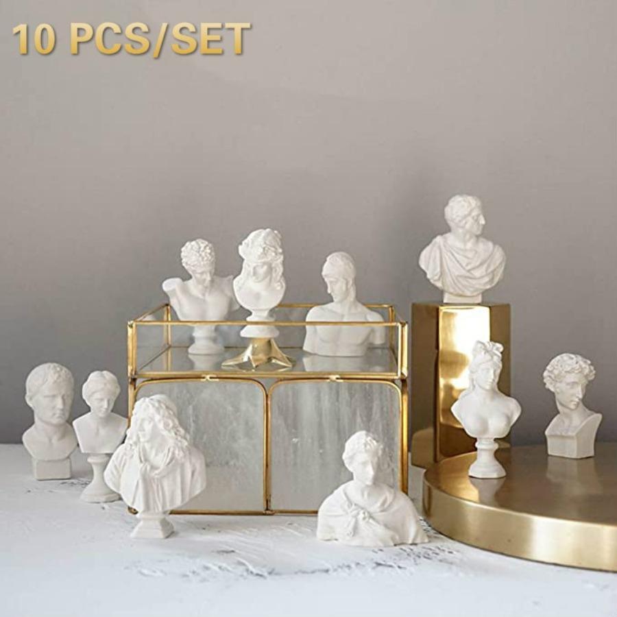 

10 Pcs Mini Plaster Bust Figurine Classic Greek Men Figure Statues Resin Sketch David Gypsum Michelangelo Ornaments Home Decor белый