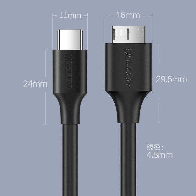 Ugreen 1m USB-C To Micro USB-B 3.0 High-Speed Data Transfer Cable, Model US312 20103 - Black