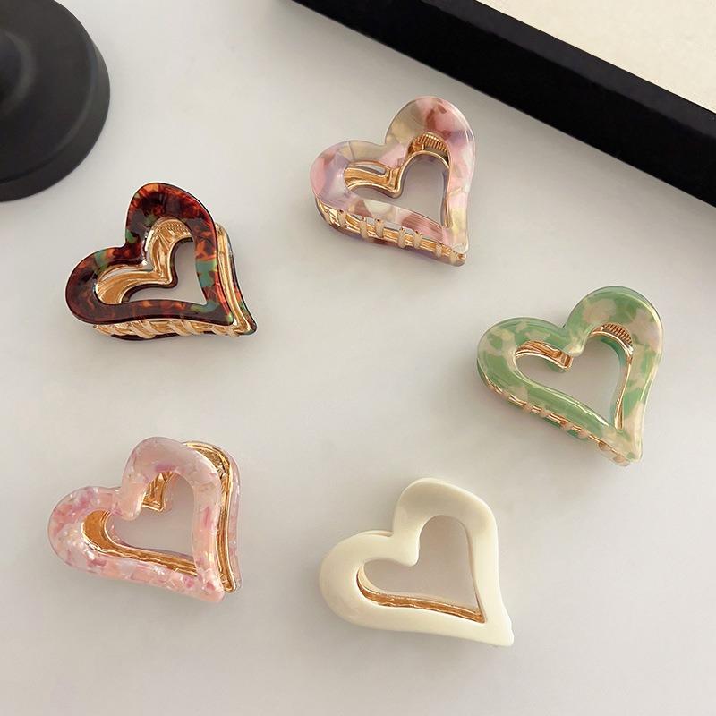 1pc Cute Heart Shaped Hair Claw Clips Colorful Acrylic with Gold Accents Multiple Pretty Hues Perfect for Sweet Y2K Hairstyles