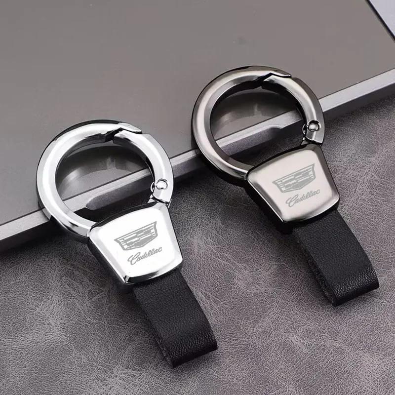 For Cadillac Logo ATS BLS CT4 CT5 CTS ESCALADE SLS SRX XT5 XT6 XTS Luxury Keychain Car Key Holder Leather Alloy Rings Pendant