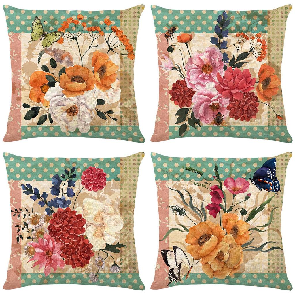 Retro Style Throw Pillow Cover Butterfly Flower Print Home Living Room Sofa Cushion Cover Bedroom Bedside Cushion Cover