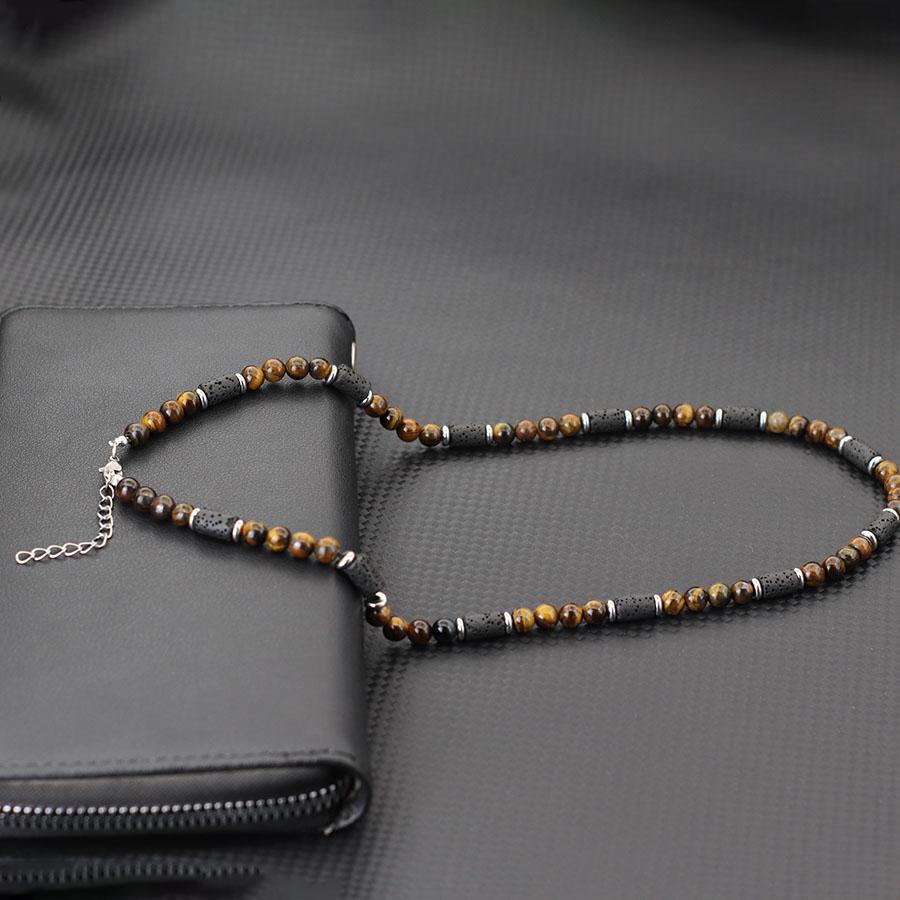 Noter Men Necklace Stainless Steel Buckle Natural Lava Turquoises Onyx Healing Collar Outdoor Cool Riding Neck Accessories Homme