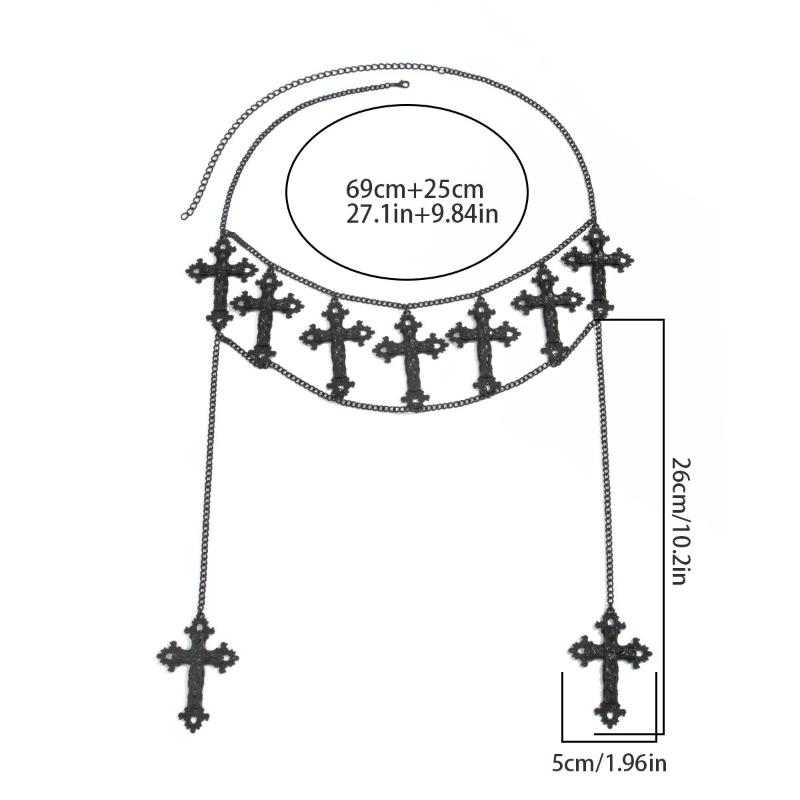 Women'S Multi-Layer Cross Tassels Pendant Decoration Waist Chain Y2K Gothic Style Halloween  Body Chain Accessory Gift