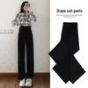 2025 Women's Summer Black Wide-Leg Drape Suit Pants