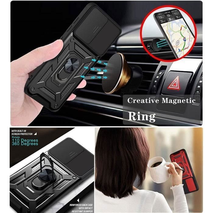 Coque de Protection - PROSHOP - pour Samsung S20 - Noir - Verre Trempé - Support Anneau