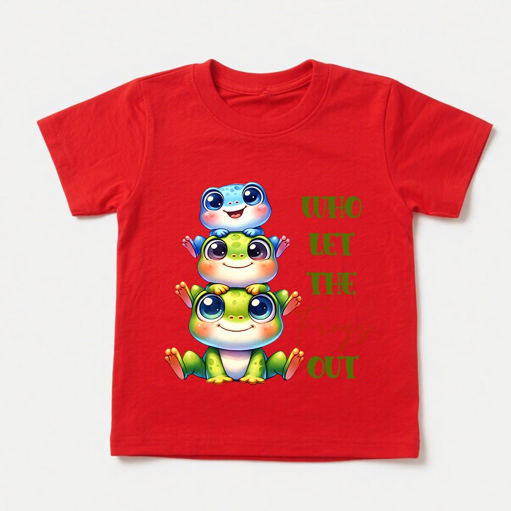 Who Let The Frogs Out Print Kids Cotton T Shirt Boys Girls Short Sleeve Tee Soft Casual Daily Wear Children Clothing