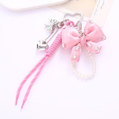 Cute Lace Bow  Beaded Phone Pendant Chain Accessories Aesthetic Ballet Shoes Camera Bag Decoration Keychain Gift