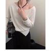 Elegant Loose Slanted Shoulder Knitted Pullover Striped Sweater Casual Gentle Autumn Women Fashion Long Sleeve Tops Loose Casual Office Thin Clothing