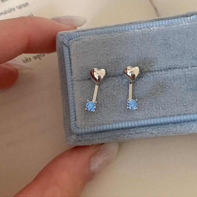 Blue Zircon Heart Earrings Exquisite Daily Ear Jewelry