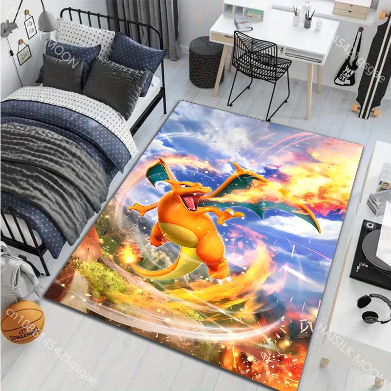 1PC Classic Japanese Charizard Pattern Cartoon Carpets Living Room Bedroom Bedside Floor Mat Area Rug Home Decor Gifts Potdemiel