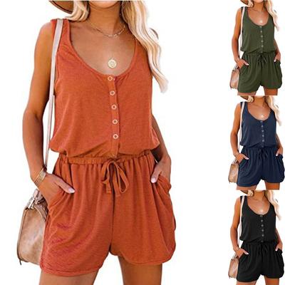 Women'S Overalls With Elegant Spring And Summer Temperament, Solid Color Sleeveless Camisole Vest, Short Jumpsuit Pants