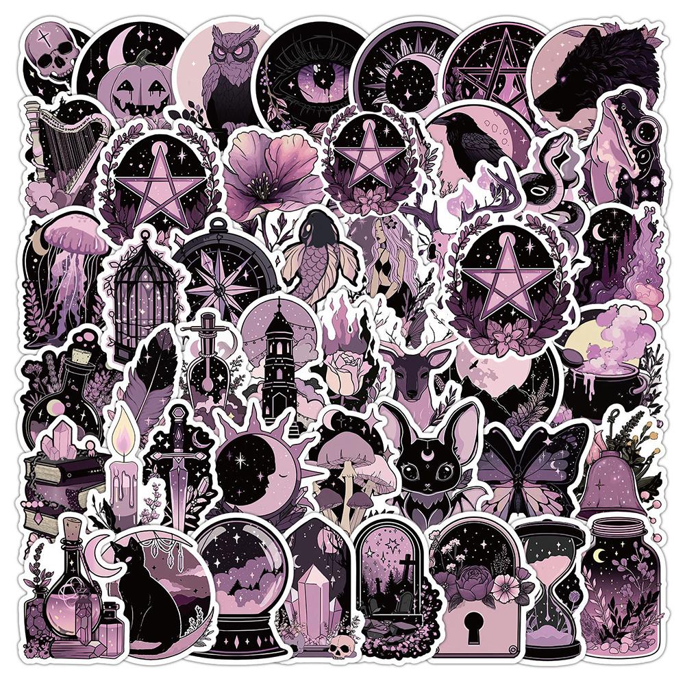 10/30/50pcs Black and Pink Aesthetic Magic Witch Cartoon Stickers Gothic Style Decals DIY Guitar Luggage Phone Kid Sticker Decor