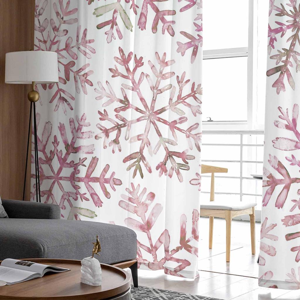 Christmas Watercolor Snowflake Retro Sheer Curtains Modern Gauze Curtain for Living Room Bedroom Voile Yarn Curtains