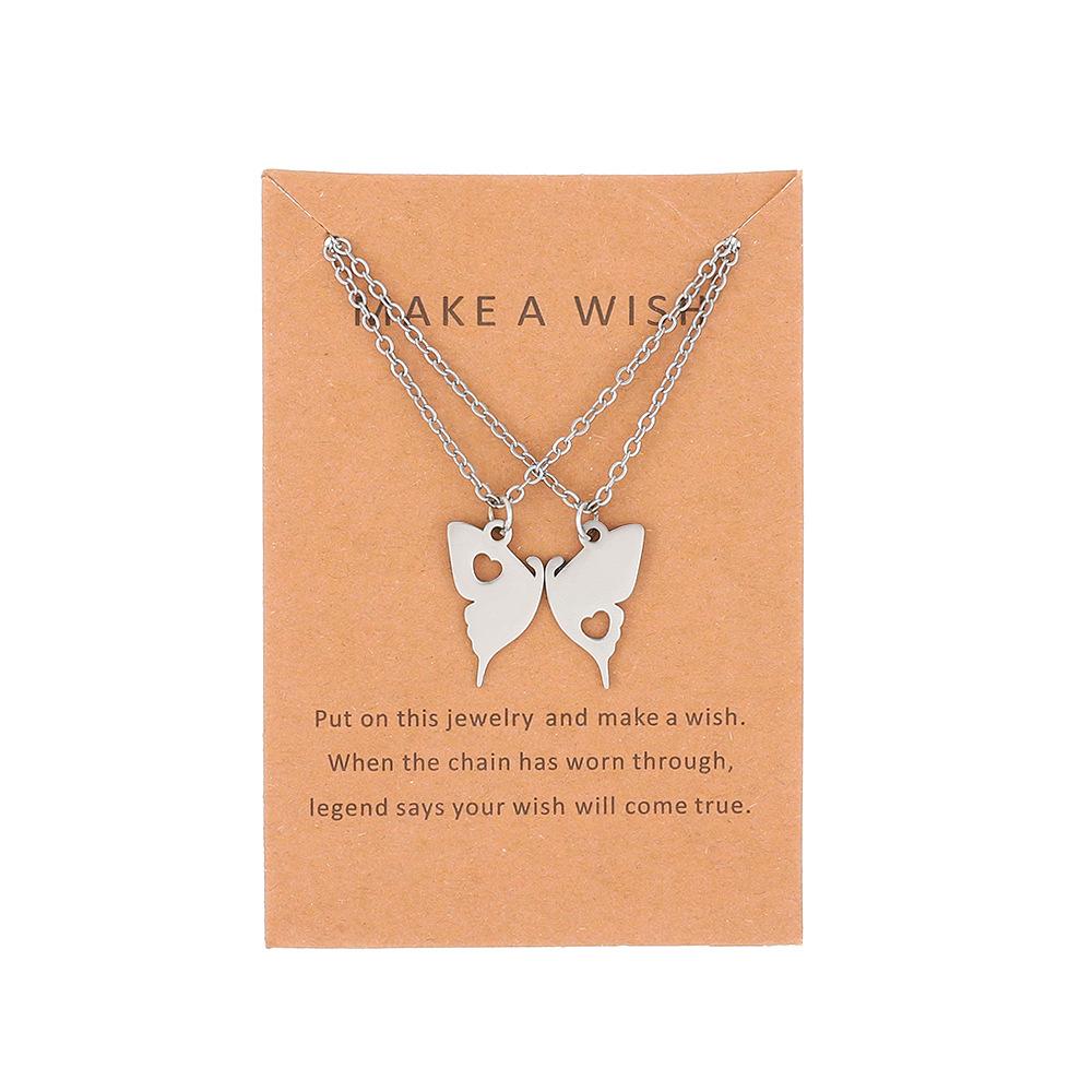 

2025 Amazon Stainless Steel Hollow Butterfly Pendant 2026 Good Friends Girlfriend Heart Set Necklace Clavicle Chain