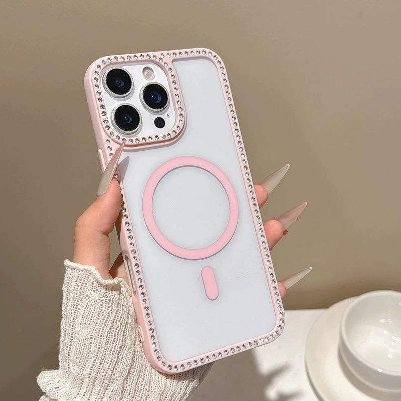 iPhone 17 Magnetic Glitter Macaron Silicone Case - Transparent Acrylic Protective Cover for Apple 15 iPhone 13 Pro MAX розовый