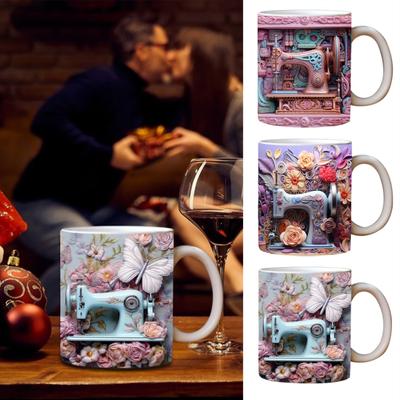 3D-Nähtasse, bemalt, kreatives Raumdesign mit Griff, mikrowellengeeignet, Mehrzweckbecher, Geschenkzubehör