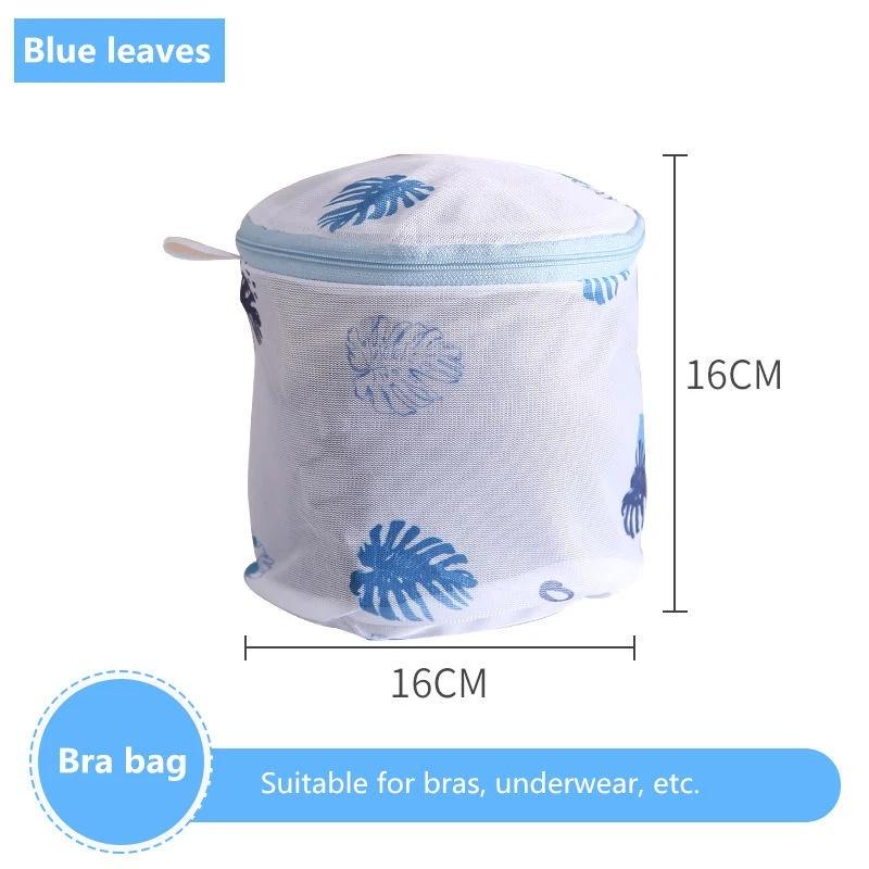 Laundry Bag Print Blue Leafves Polyester Washing Bags Bra Underwear Protect Dirty Clothes Storage Bathroom Organize Wash Bag