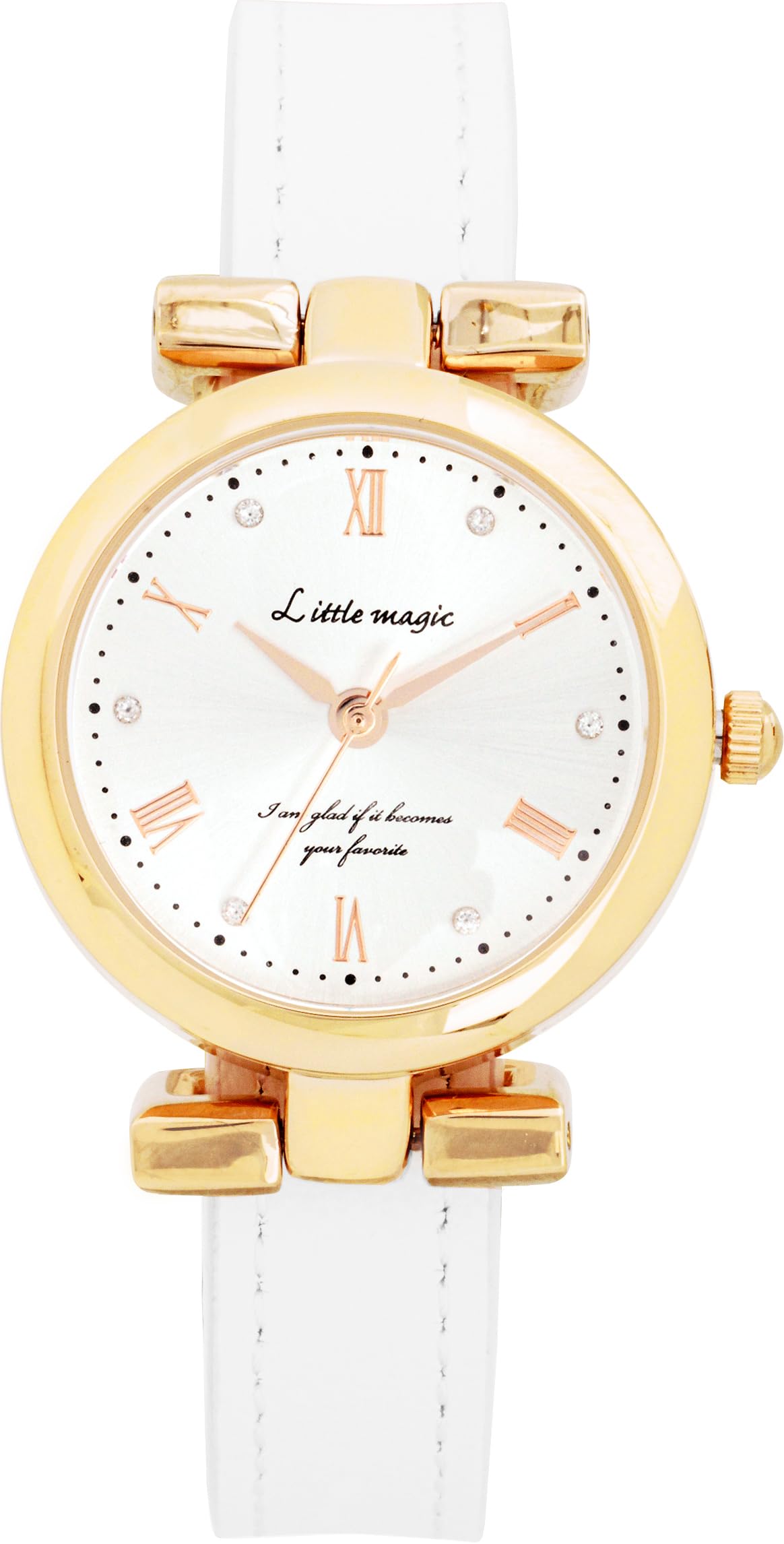 

[Little Magic] Women s Watch, Genuine Leather Strap, Waterproof, Gold Face, Zirconia, Hypoallergenic, White