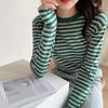 Schwarz-weiß gestreiftes Unterziehshirt für Damen, Frühling, Herbst und Winter 2024 neuer Stil locker schlankmachend langärmeliges T-Shirt Top