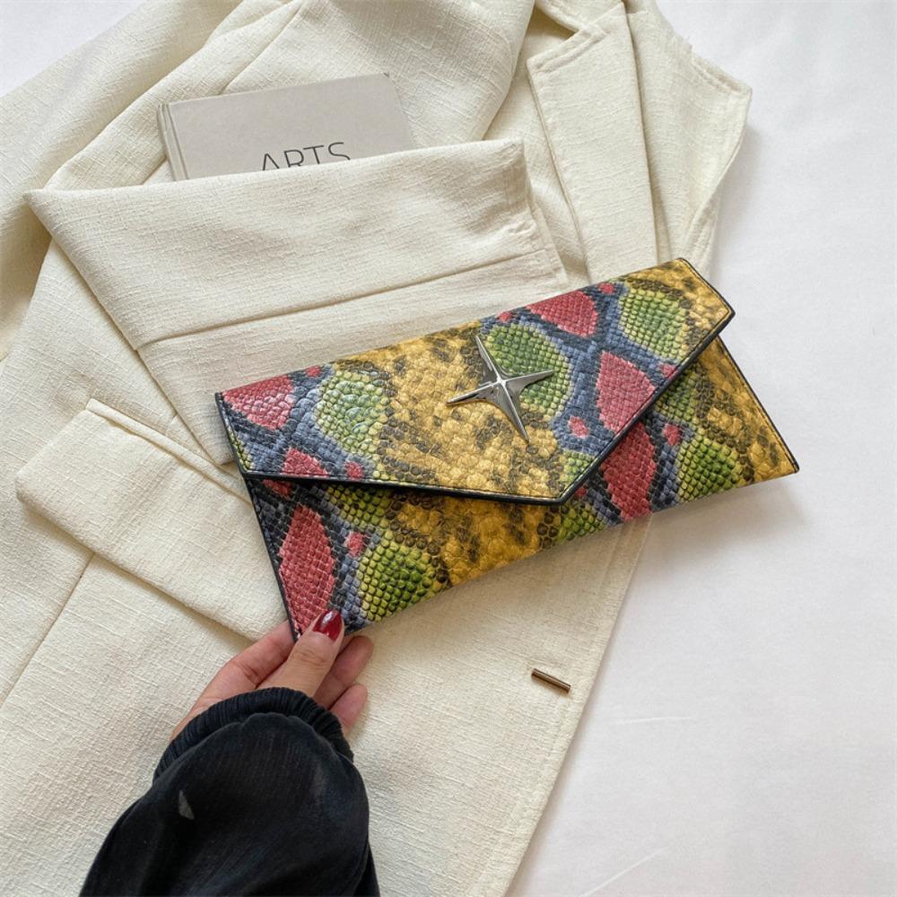 

Multi Color Envelope Evening Bag Snakeskin Pattern Handheld Bag Color Contrast Envelope Bag Girls синій