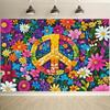 2D Floral Peace Symbol Backdrop with Vibrant Flowers Hippie Party Background