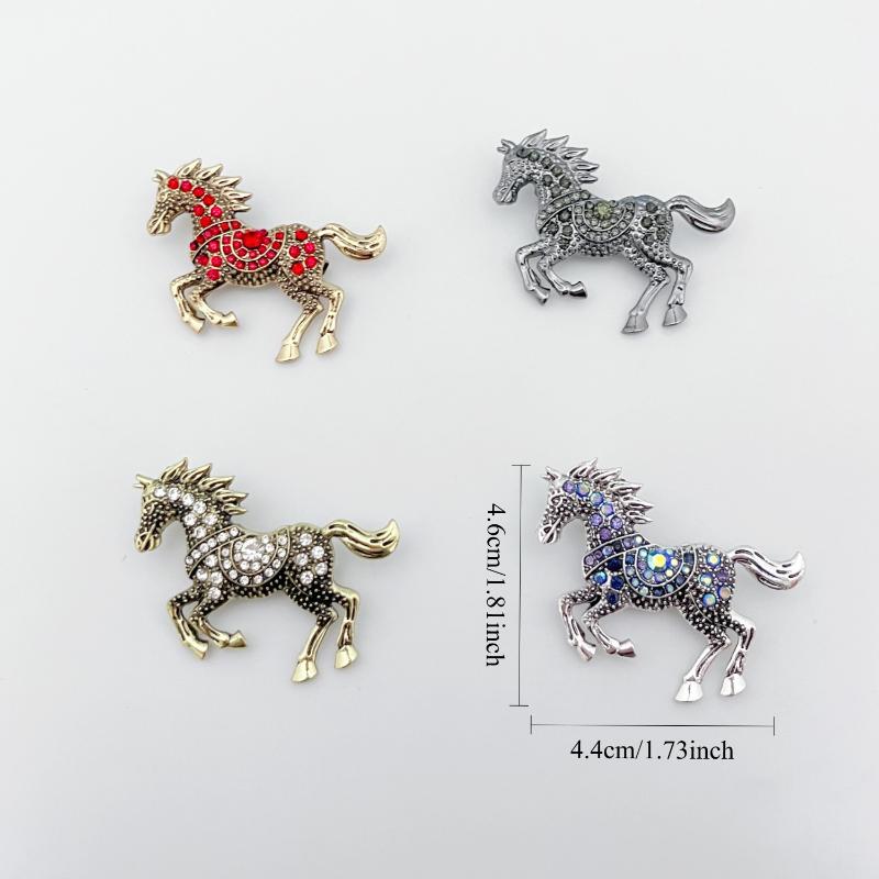 Classic Rhinestone Horse Brooches Zodiac Animal Lapel Pins For Women Casual Party Clothing Accessories New Year Gifts