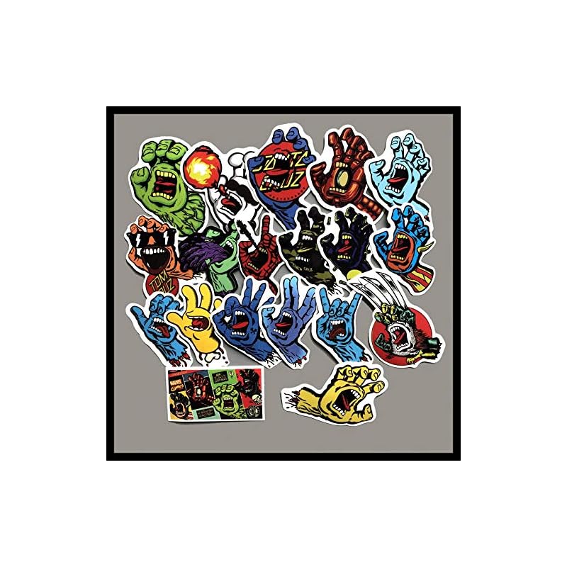 [4LEVEL] Santa Cruz Screaming Hand Stickers, 19-Piece Set, Street Skateboard, Snowboard, Bomb, Waterproof, Strong Adhesive