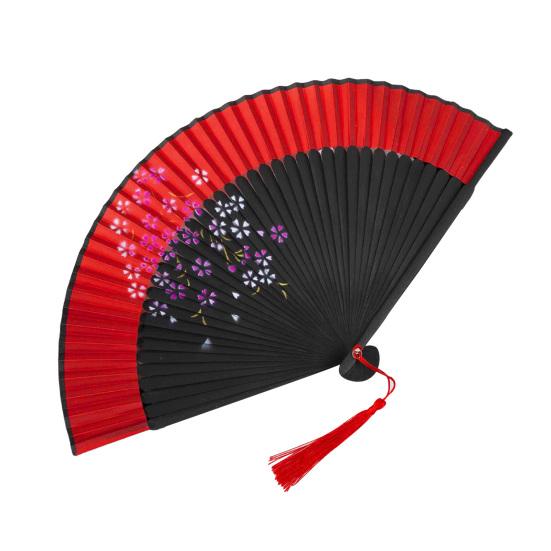 Chinese Style Flower Folding Fan with Tassels Vintage Portable Hand Fan Wedding Dance Party Decorative Handheld Fan Travel Accessory
