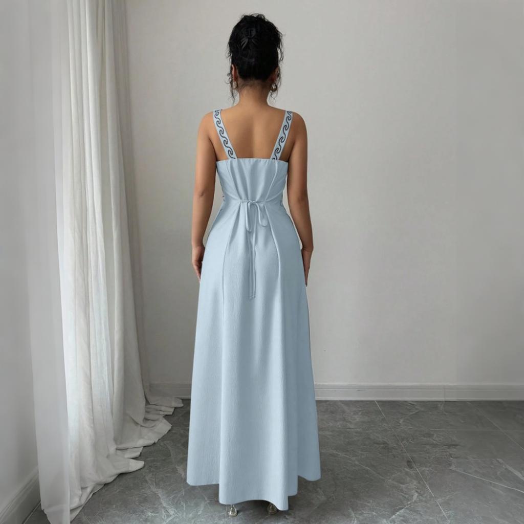 Women's Sleeveless V Neck Vintage Floral Print Maxi Dress with Side Slit Elegant Casual Summer Dress for Outdoor Events