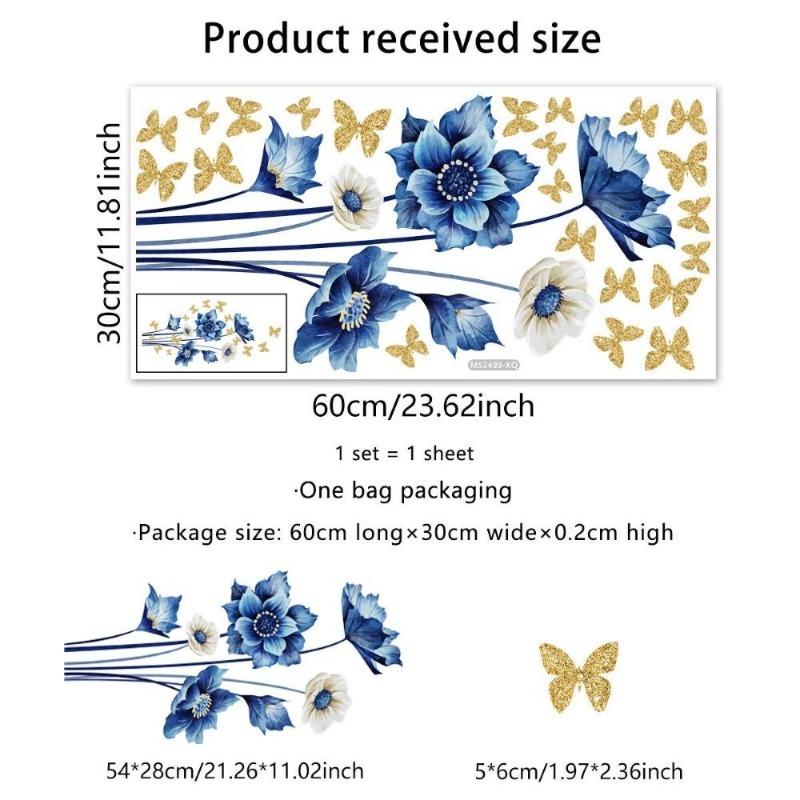 Dwustronna kolorowa naklejka ścienna z motylem i kwiatami, elektrostatyczna pasta do szyb okiennych, widoczna dekoracyjna naklejka ścienna