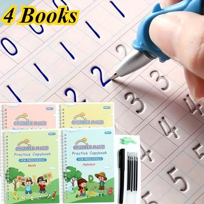 4 libri + 1 penna + 5 ricariche + 1 portapenne, quaderno per bambini, libro di esercizi per bambini, libro di parole magiche, quaderno di esercizi per l'educazione della prima infanzia