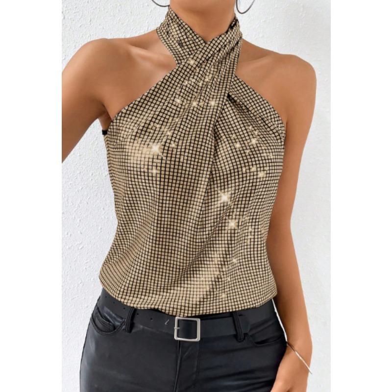 Hot Style Sexy Simple Sequined Halter Neck Strap Hot Girl Inner Wear Tops and Vests for Women