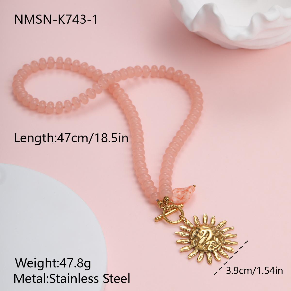 GEMCHIC Women s 18K Gold Plated Stainless Steel Sun Face Beaded Necklace
