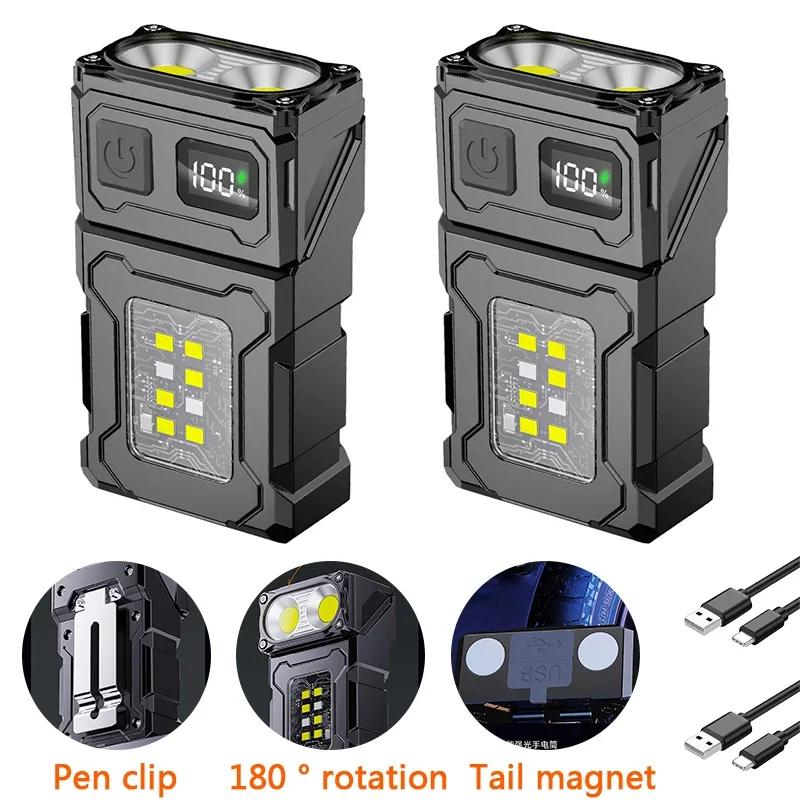 Mini EDC Tactical Flashlight Charging Warning Flash Lights Emergency Power Bank for Working Running Camping Fishing Hiking