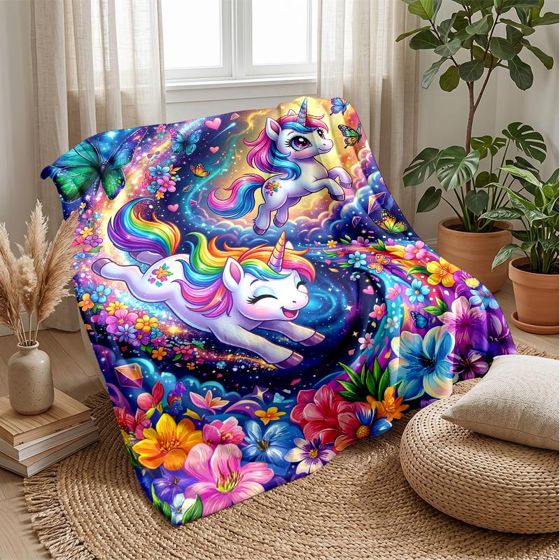 Fantasy Unicorns and Balloons Theme Blanket Lightweight Warm Flannel Blanket Decorative Throw Blanket for Home Decoration