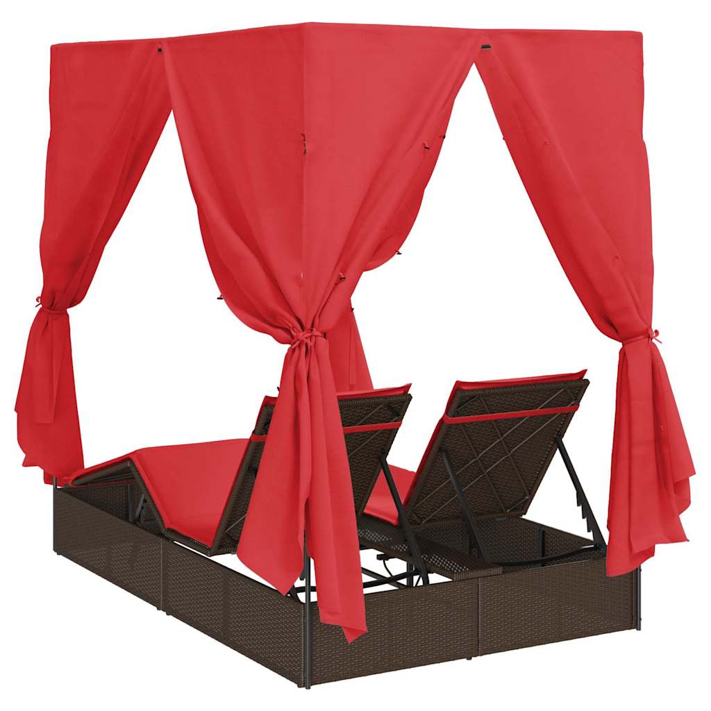 Double Sun Lounger Red 205 x 129 x 200 cm Poly Rattan