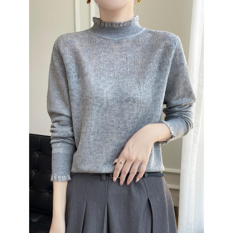 DAFIFY Moda dama ocazional toamna iarna imprimeu culoare uni cu maneca lunga jumatate pulovere cu guler