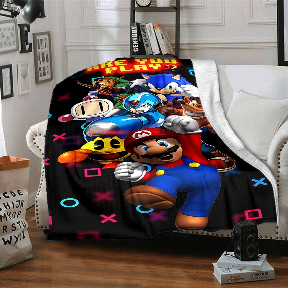 1pc Mario Gaming Legends Cozy Print Blanket Lightweight Warm Flannel Throw Blanket For Sofa, Bed, Living Room