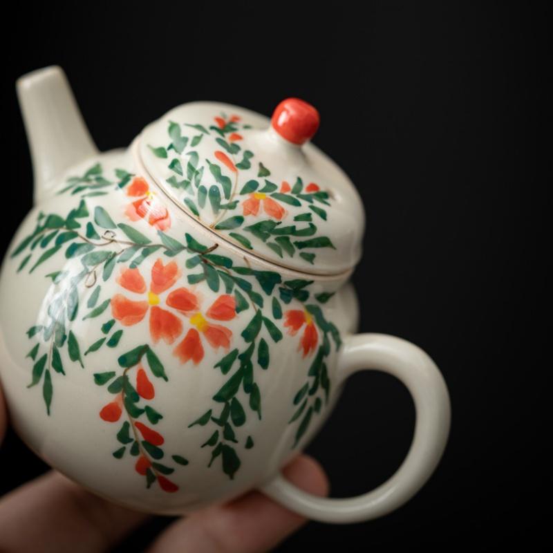 Hand Drawn Beautiful Flower Teapot Tea Maker Tea Kettle Tea Ceremony Lady Tea Set Kungfu Tea Set Ball Hole Filtration Single Pot