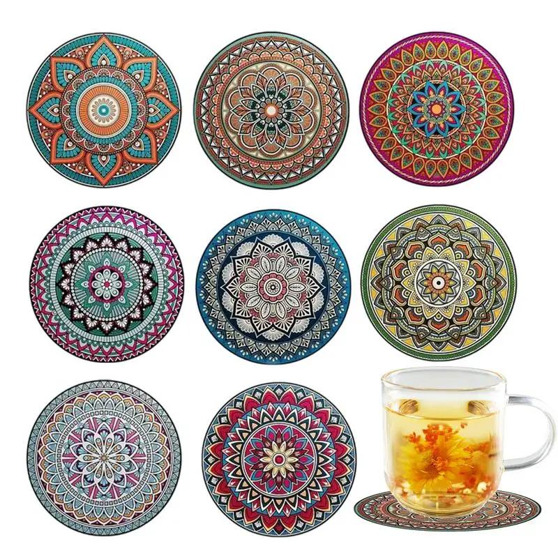 8PCS 10cm Wooden Coaster Tea Coffee Cup Pad Heat Resistant Round Bowl Teapot Mat Wood Placemats Coasters for Home Kitchen Decor