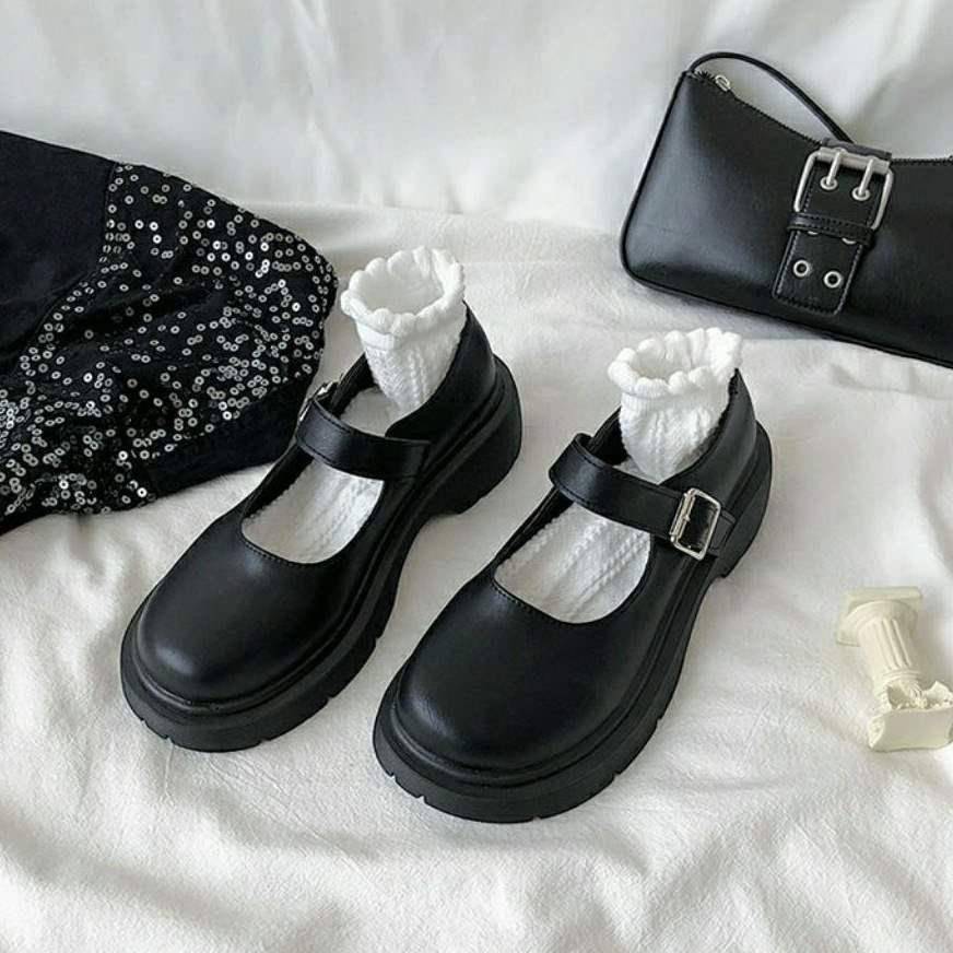 

Women s British-Style Leather Mary Jane Shoes with Thick Soles & Strap - Lolita Student JK Uniform Heels Size 38