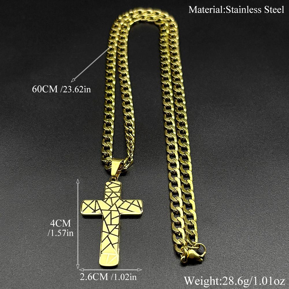 Christian Geometric Pattern Jesus Cross Pendant Necklace for Men Stainless Steel Gold Color Hip Hop Chain Necklaces Jewelry