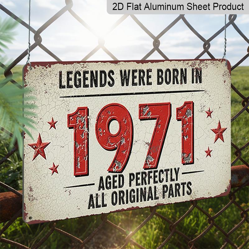 2D Flat 1pc ("8X12"), "Legends Were Born in 1971 Metal Sign - Vintage Style Birthday Gift for Men and Women, Rustic Wall Decoration, Anniversary Gift