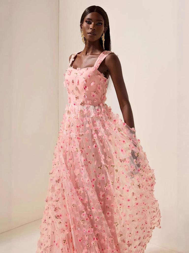 2026 Sommer Europäisches & Amerikanisches Damen Quadratischer Ausschnitt Netz-Taille Abendkleid