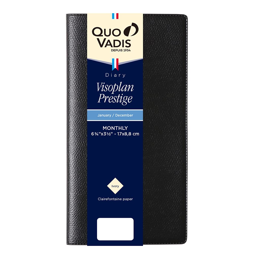 

QUOVADIS 2026 planner diary Buisopran Prestige/Unpara (monthly block, January start, slim size 17x8.8cm) black qv66601bk чорний